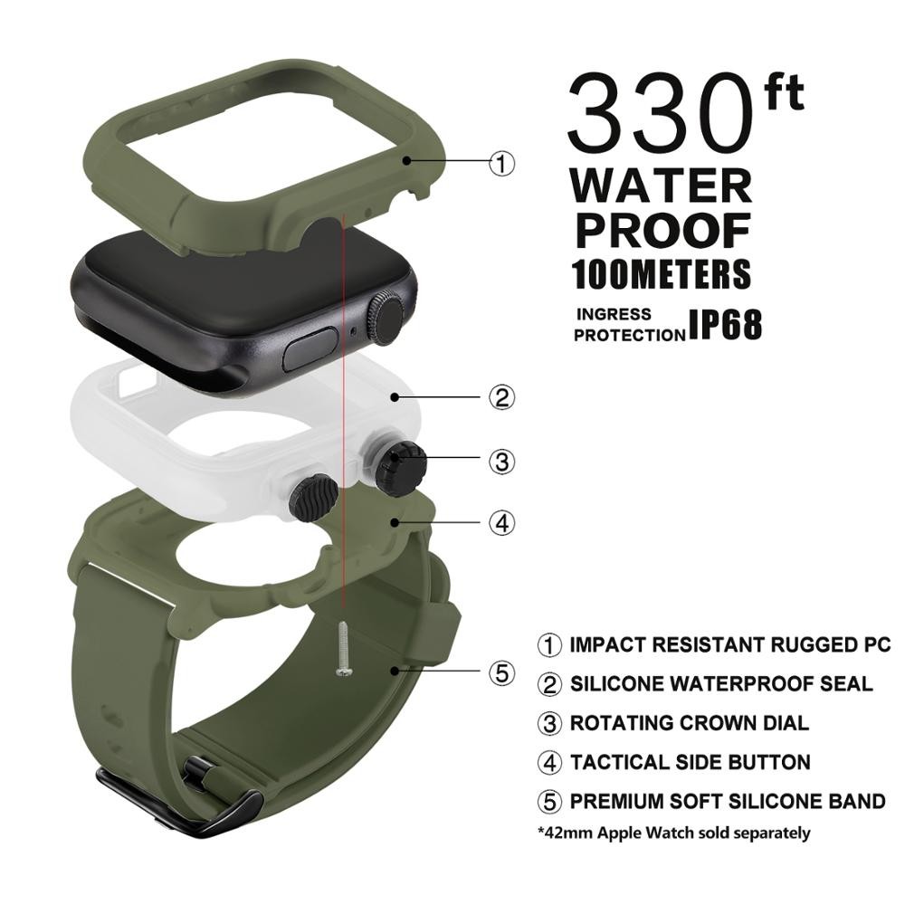 IP68 Waterproof Silicone Case Cover with Sport Band Strap for iwatch Apple Watch Series 6 5 4 3 2 42mm 44mm 44 42mm Accessories