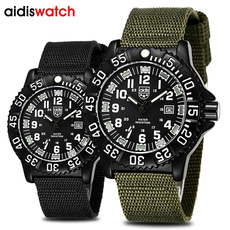 Addie Men's Watches Military Leisure Sports Outdoor Luminous Watch Multifunction NATO Nylon Waterproof Quartz Watch for Men