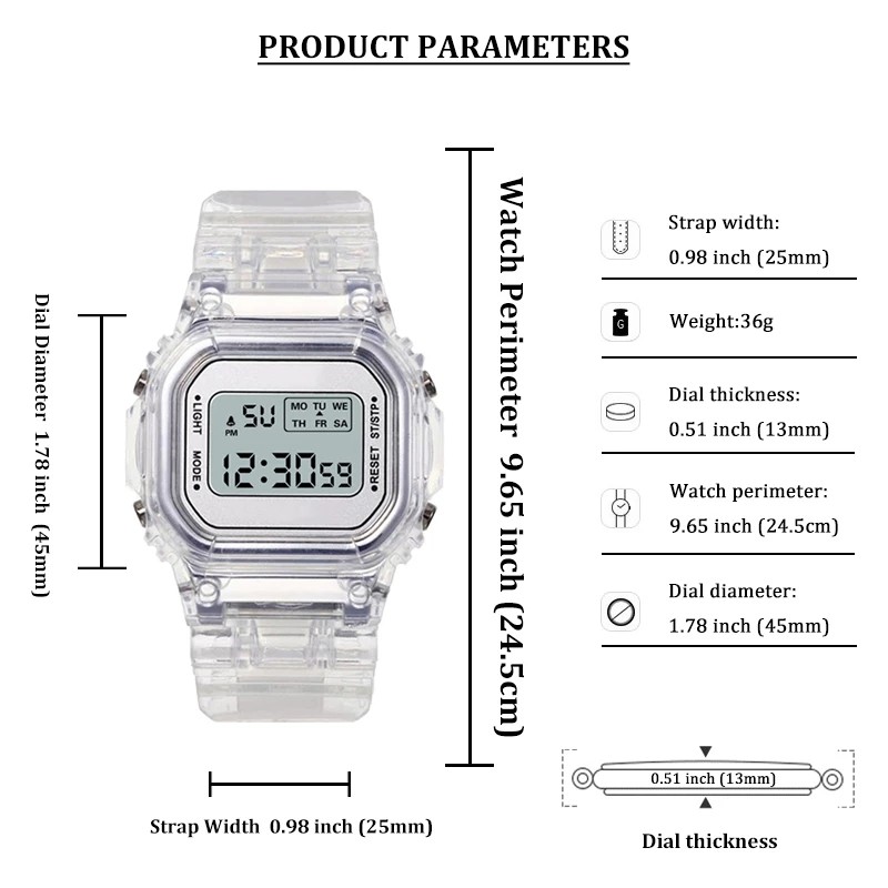 Transparent Digital Watch Square Women Electronic Sports Watches Wristwatch Clock Reloj Mujer Watches Dropshipping