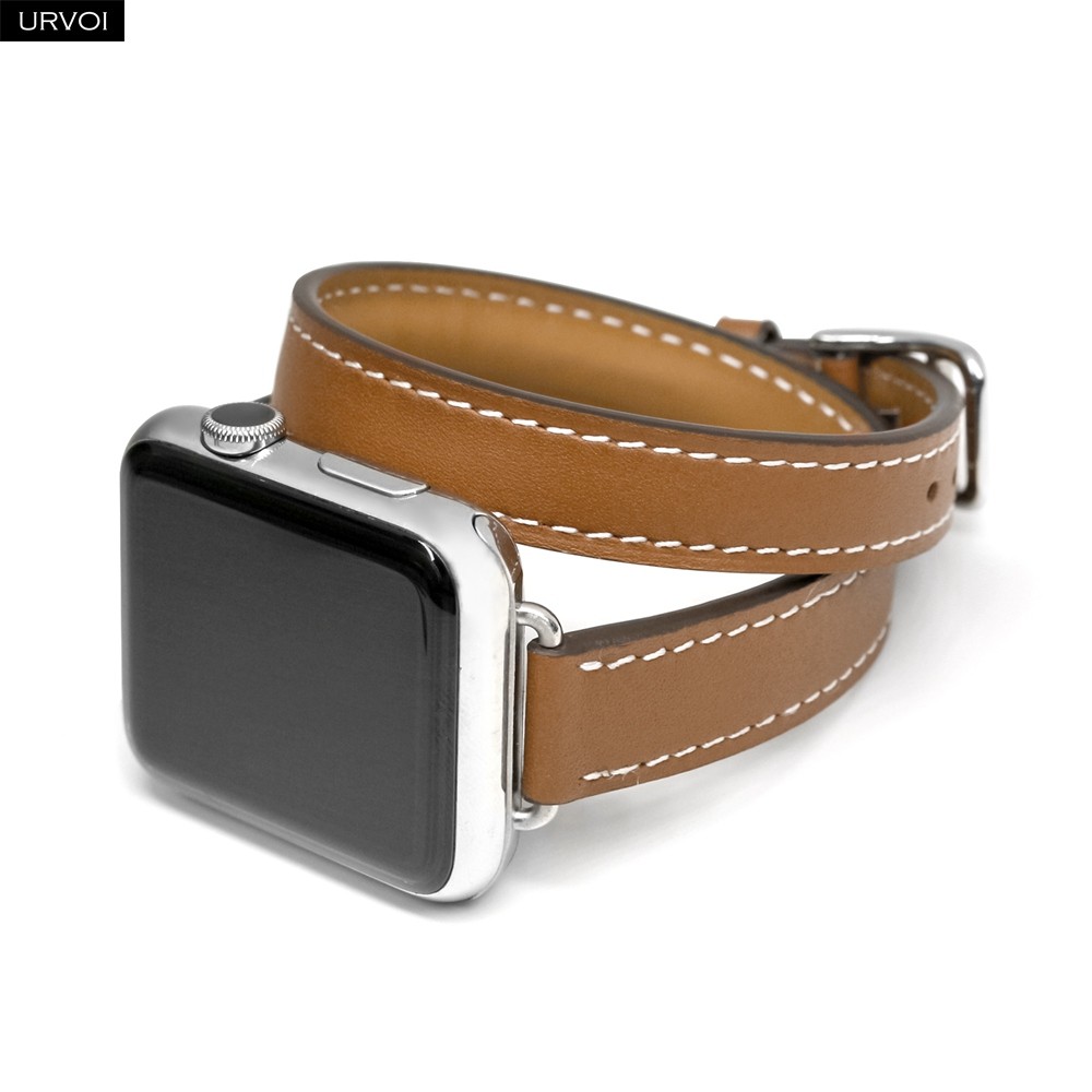 URVOI Attelage Double Round for Apple Watch Band Series 7 6 SE 5 4 321 Extra Elegant Connection Genuine Leather Strap for iWatch