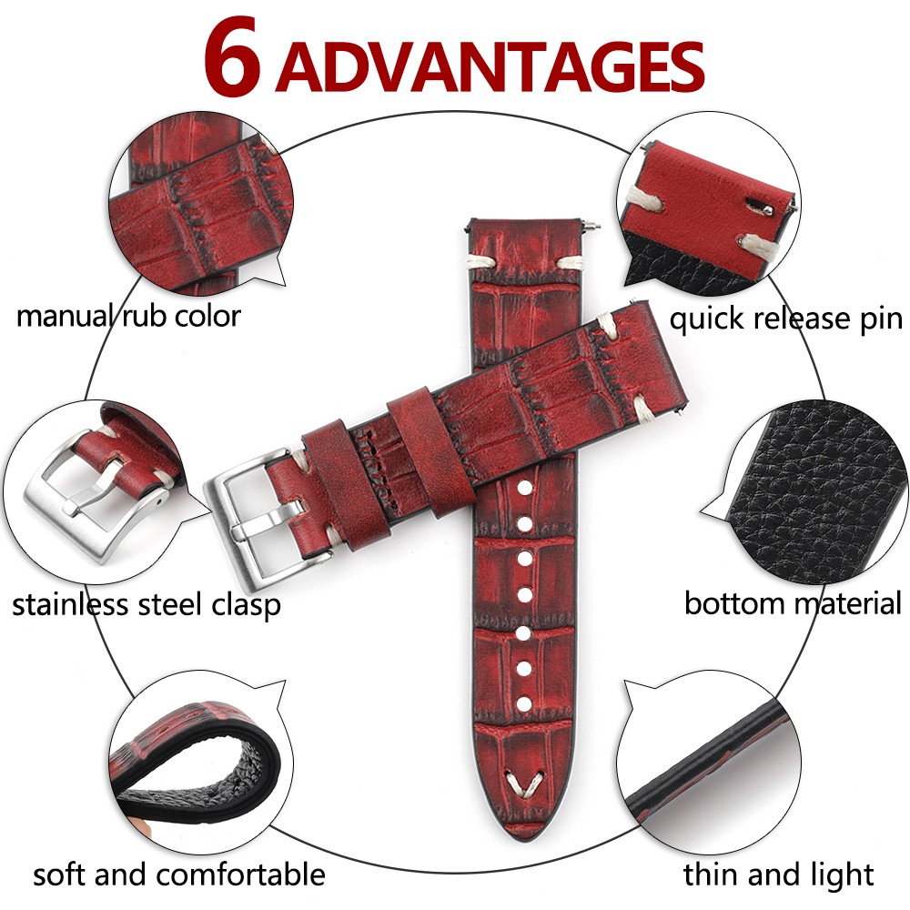 Genuine Leather Watchband 18mm 20mm 22mm 24mm Vintage Personality Crocodile Texture Watch Strap Bracelet for Men Women