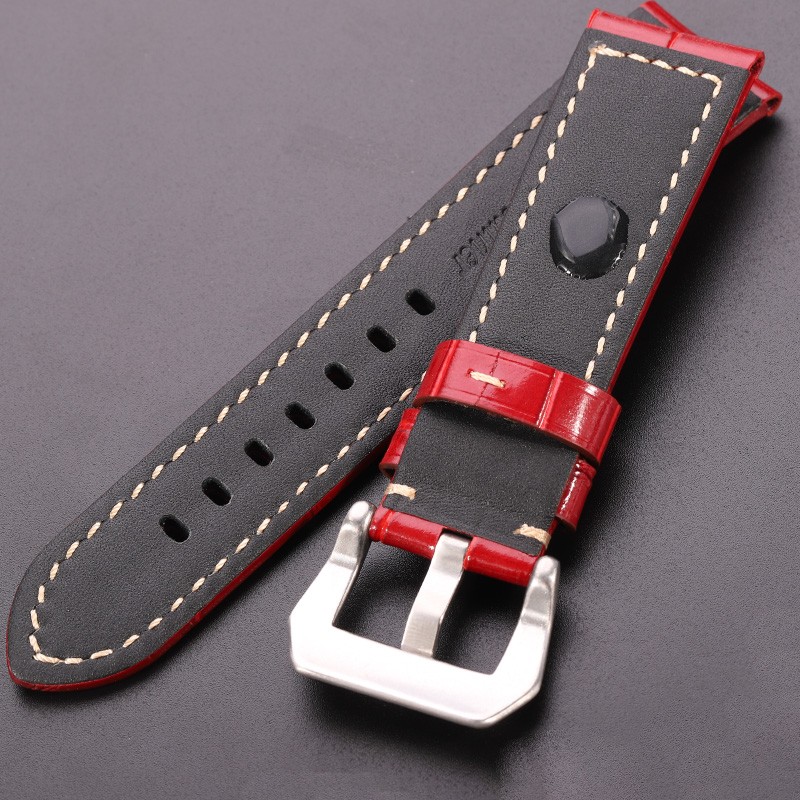 Genuine leather watches black brown red blue green orange women men watch strap for bam accessories 20mm 22mm 24mm