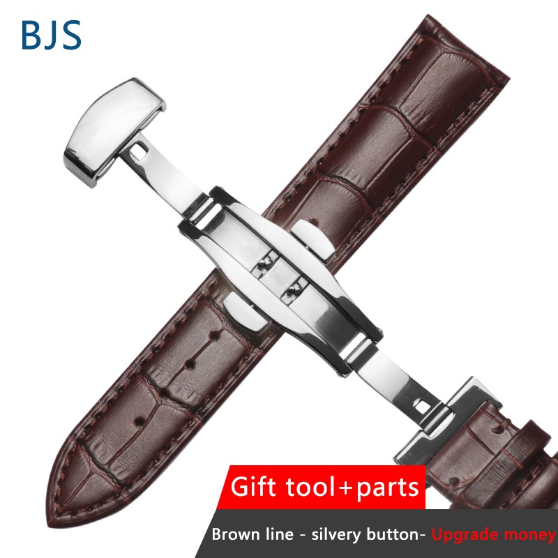 BJS Genuine Leather Watch Band Strap Stainless Steel Butterfly Clasp 13mm 14mm 15mm 16mm 17mm 18mm 19mm 20m 21mm 22mm Watchband