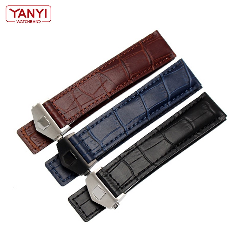 Genuine Leather Bracelet 19mm 20mm 22m For Tag Heuer Watches Men Wrist Band Accessories Fold Buckle Leather Watch Strap