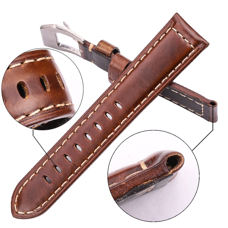 Genuine Leather Watch Band for Men, Dark Brown, 20mm, 22mm, 24mm Cowhide Watch Accessories