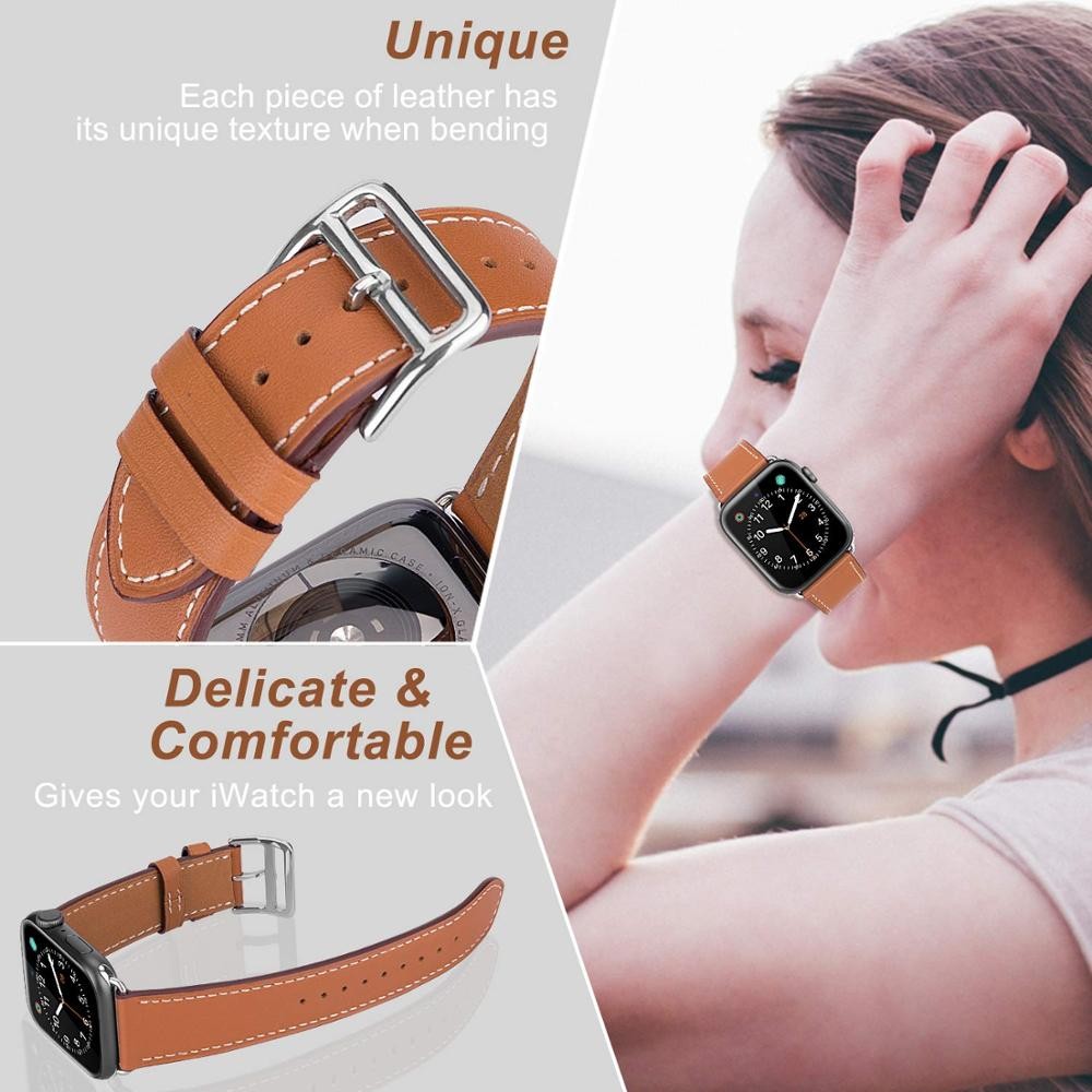 one round for apple watch band 44mm 40mm 45mm 41mm 42mm 38mm 44 45mm genuine leather bracelet iWatch serie 3 4 5 se 6 7 strap