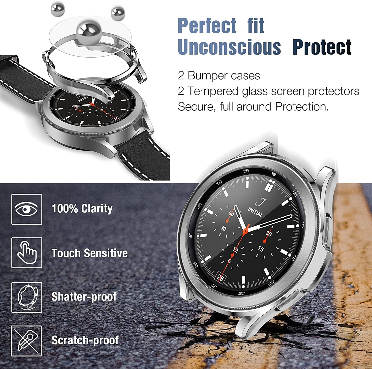 2 pack tempered glass protective film and 2 pack tpu watch cover accessories bumper set for Samsung Galaxy Watch4 classic 46/42