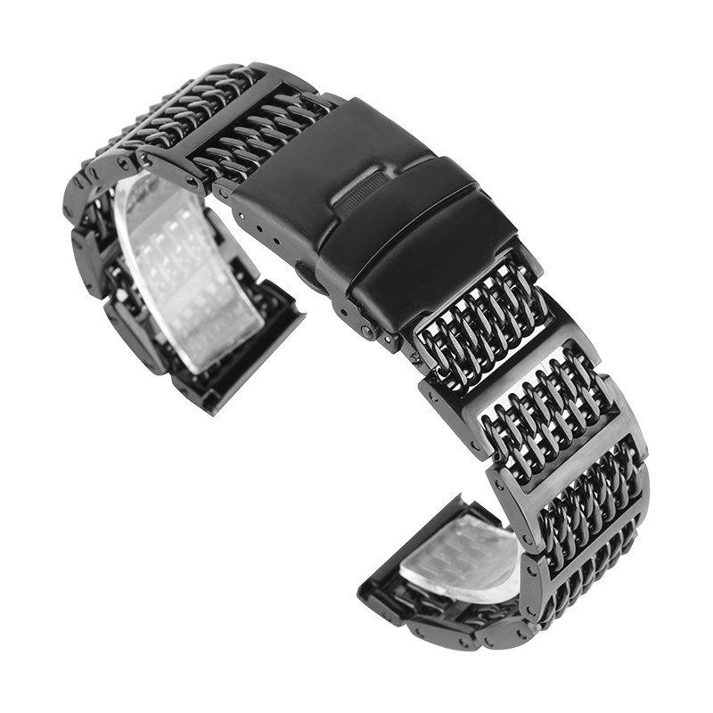 Luxury Silver/Black 20/22/24mm Mesh Stainless Steel Watch Band Adjustable Fold Clasp Men Watches Strap Replacement Bracelet