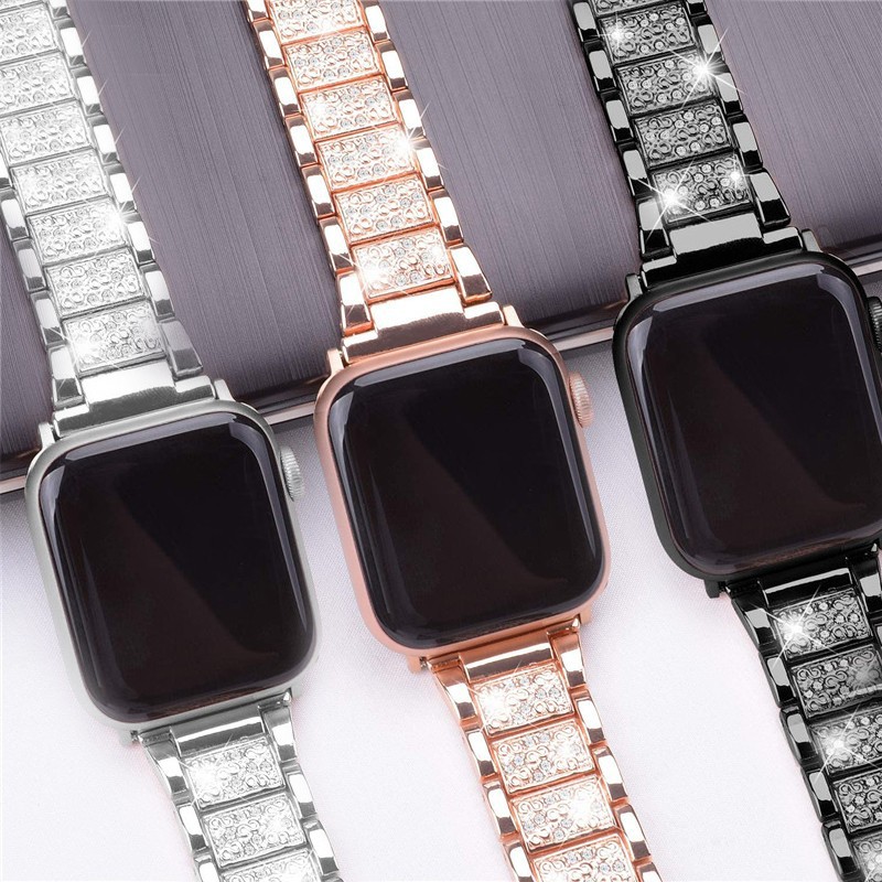 Luxury Diamond Strap for Apple Watch Band Gold 38mm 40mm 41 42 44 45mm Womens Stainless Steel Bracelet for iWatch Series 7/6/543