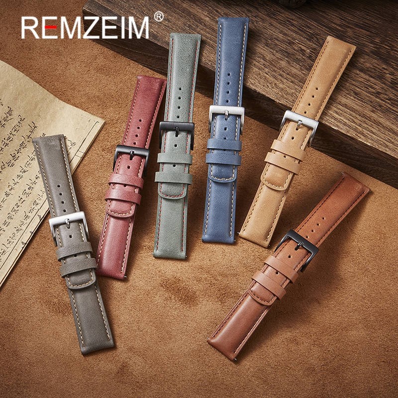 Calf leather watch strap 20mm 22mm quick release watchband for women men watch accessories solid buckle blue red green