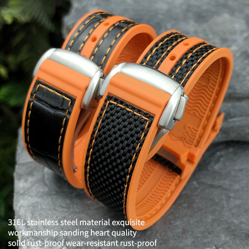 20mm 21mm 22mm Nylon Rubber Leather Watch Band Fit For Omega 300 Planet Ocean 600 Black Canvas Orange Silicone Strap