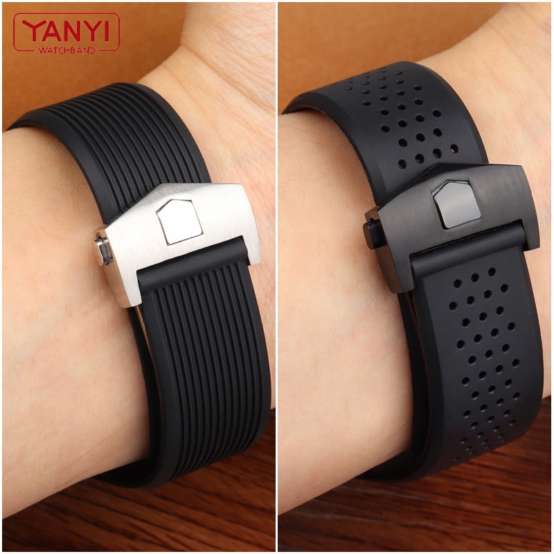Curved end silicone rubber watch strap 24mm for tag ho-or watch accessories waterproof watchband wrist band bracelet