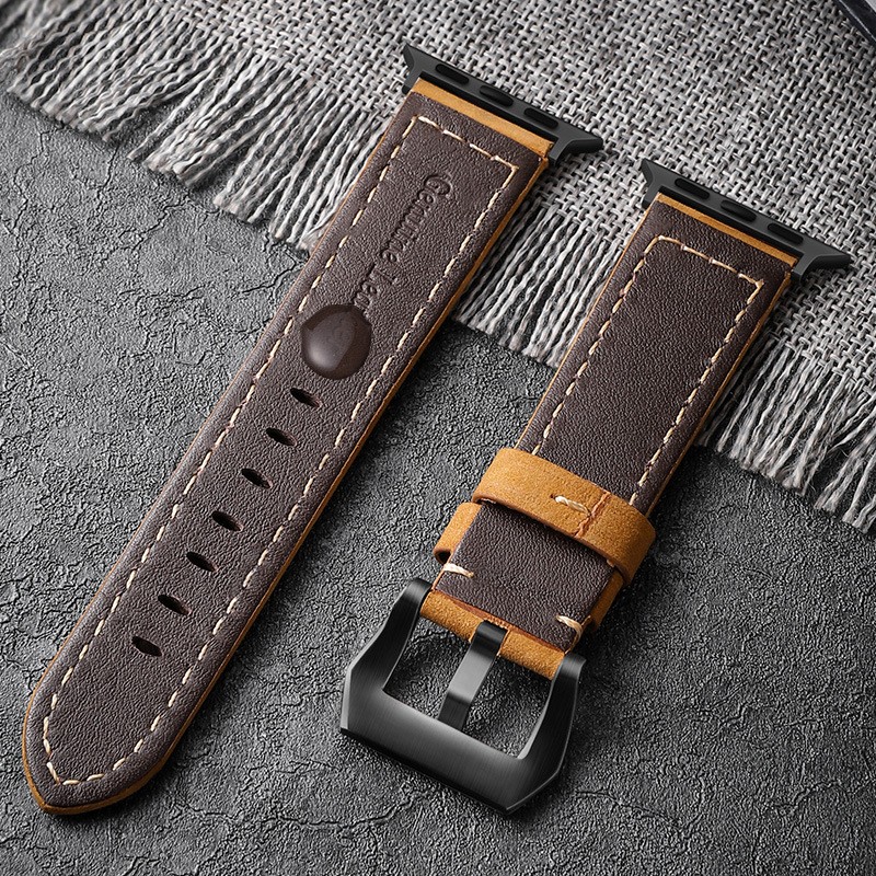 Genuine leather strap for Apple Watch band 45mm/41mm 44mm 40mm 38mm 42mm retro watchband pulseira iWatch series 5 4 3 se 6 7