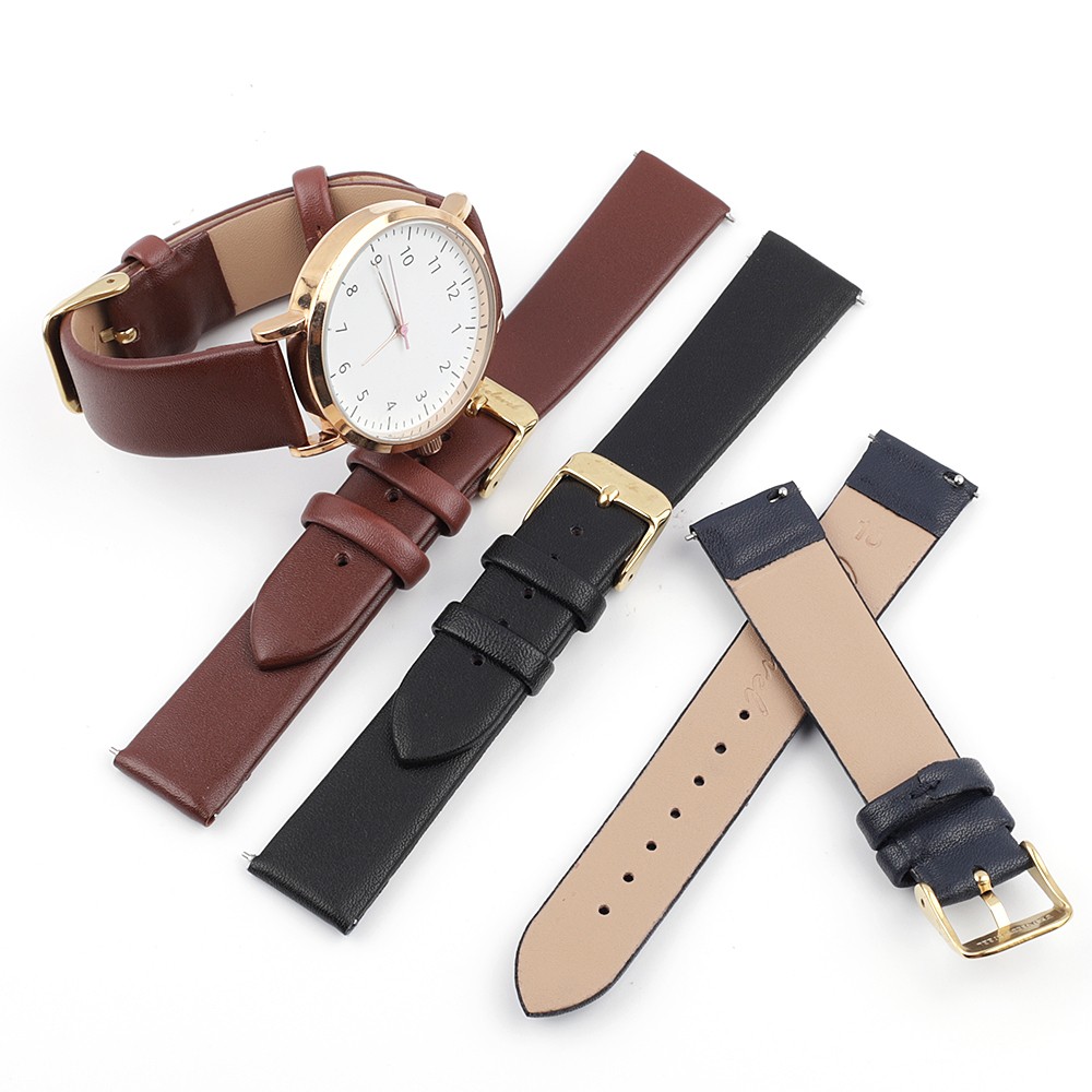 Genuine Leather Women Watchband 12mm 14mm 16mm 18mm 20mm Quick Release Cowhide Strap Watch Band Belts Replacement Gold Buckle