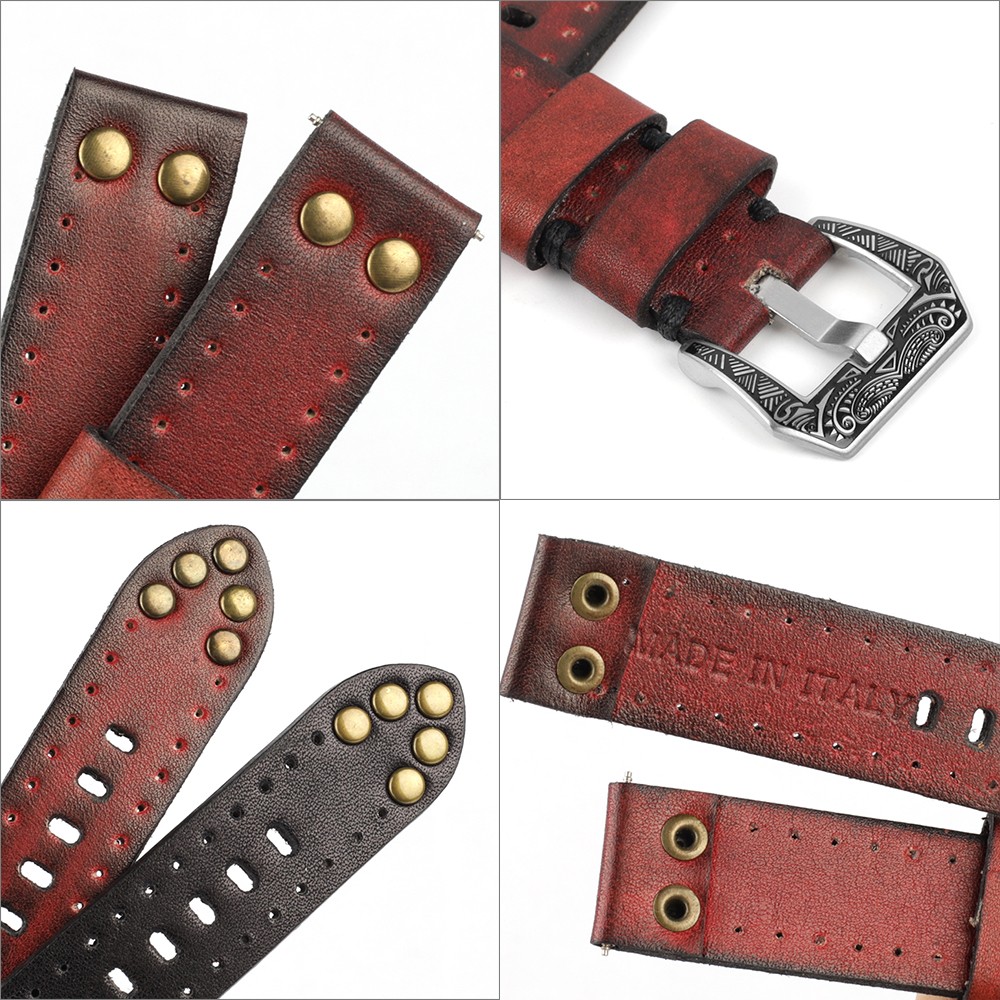 18mm 20mm 22mm 24mm Vintage Genuine Leather Watches Rivet Leather Watch Strap Replacement Carving Watchband Accessories