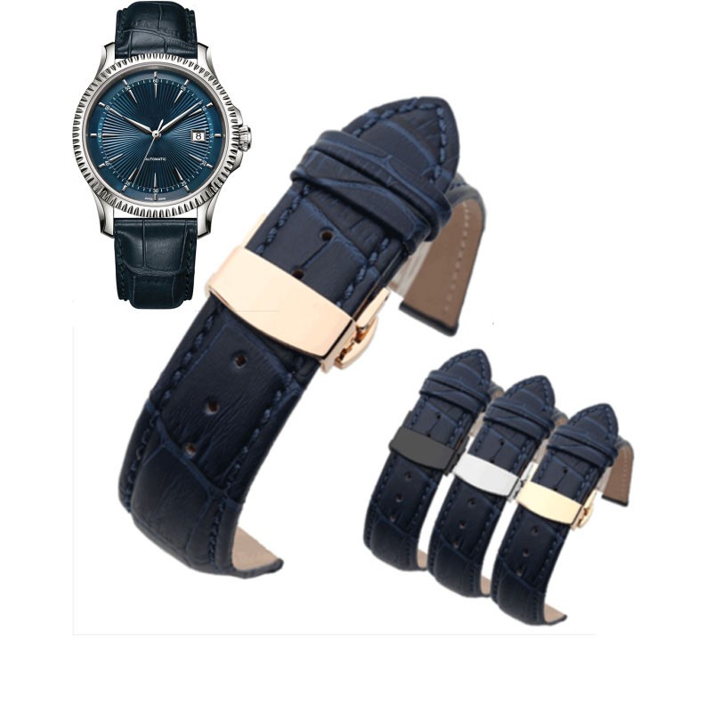Fashion Genuine Leather Men Women Watchband Crocodile Texture Strap Wrist Watch Band 14mm 16mm 18mm 20mm 22mm Dark Blue