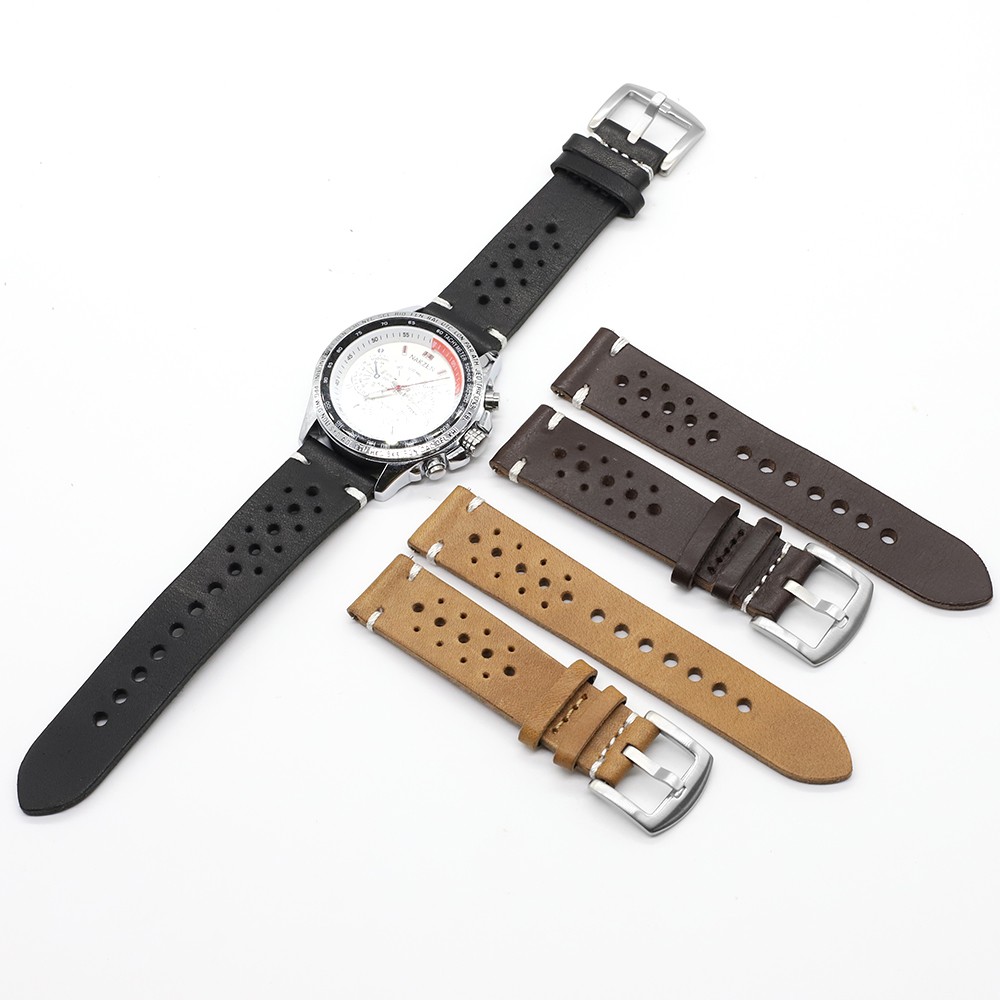 Genuine Leather Watch Band Black Brown Coffee Color Rally Watch Strap Replacement Watchbands 18mm 20mm 22mm