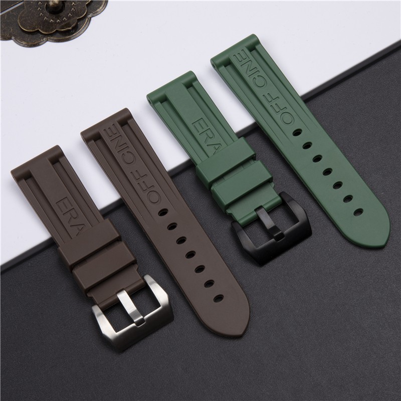 24mm Army Green Brown Silicone Rubber Watchband For Panerai Pam 111 368 389 351 441 Watch Strap Men Metal Clasp Accessories