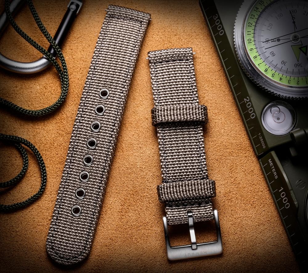 Hemsut Canvas Watch Bands Gray Quick Release Quality Nylon Watch Straps & Heavy Duty Brushed Buckle 18mm 20mm 22mm 24mm