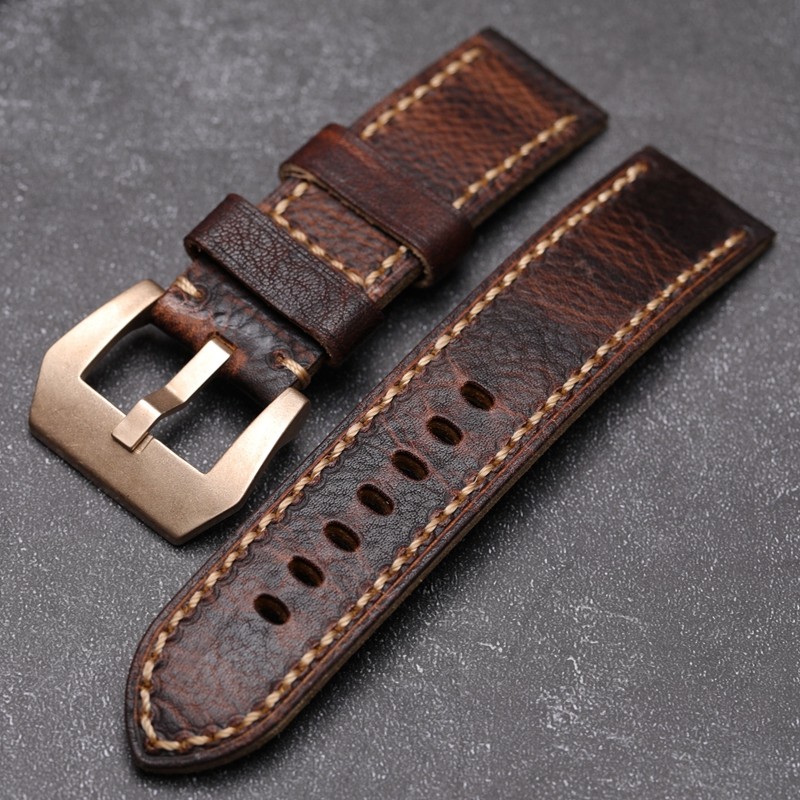 Men's watch with leather strap, brown and red, retro buckle, 20 22 24 26 mm, suitable for wristwatch