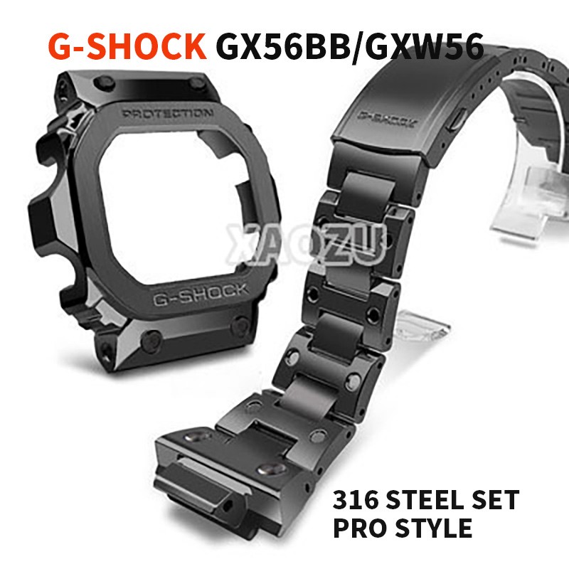 XAOZU Watchbands and Bezel for GX56BB GXW-56 Metal Strap Pro Style Case Frame with Tools 316 Stainless Steel Black Silver Gold