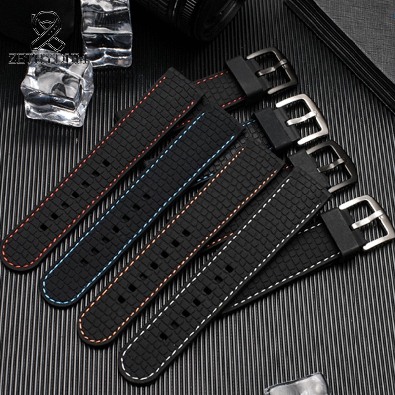 Men's and Women's Silicone Watch Straps, Water Resistant, Flat, Handmade, Rubber, Pin Buckle, Fashion, Comfortable, 18, 20, 22, 24mm