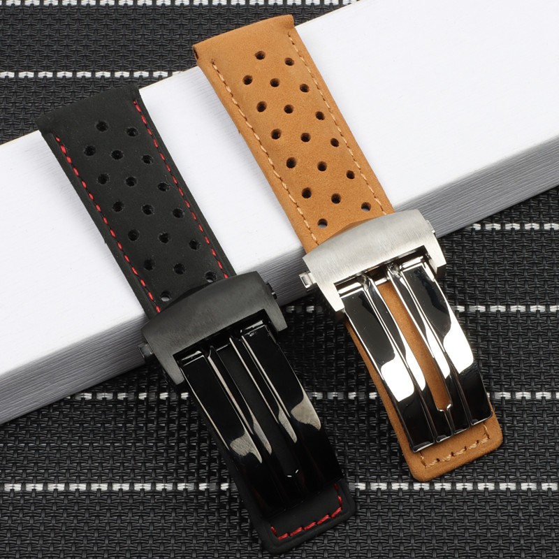 Quality 22mm Cow Leather Watchband for Tag Heuer Carrera Series Men's Band Watch Strap Wristband Accessories Folding Buckle