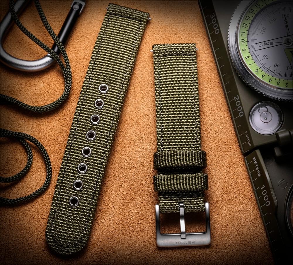 Hemsut Canvas Watch Bands Green Quick Release Quality Nylon Watch Straps & Heavy Duty Brushed Buckle 18mm 20mm 22mm 24mm