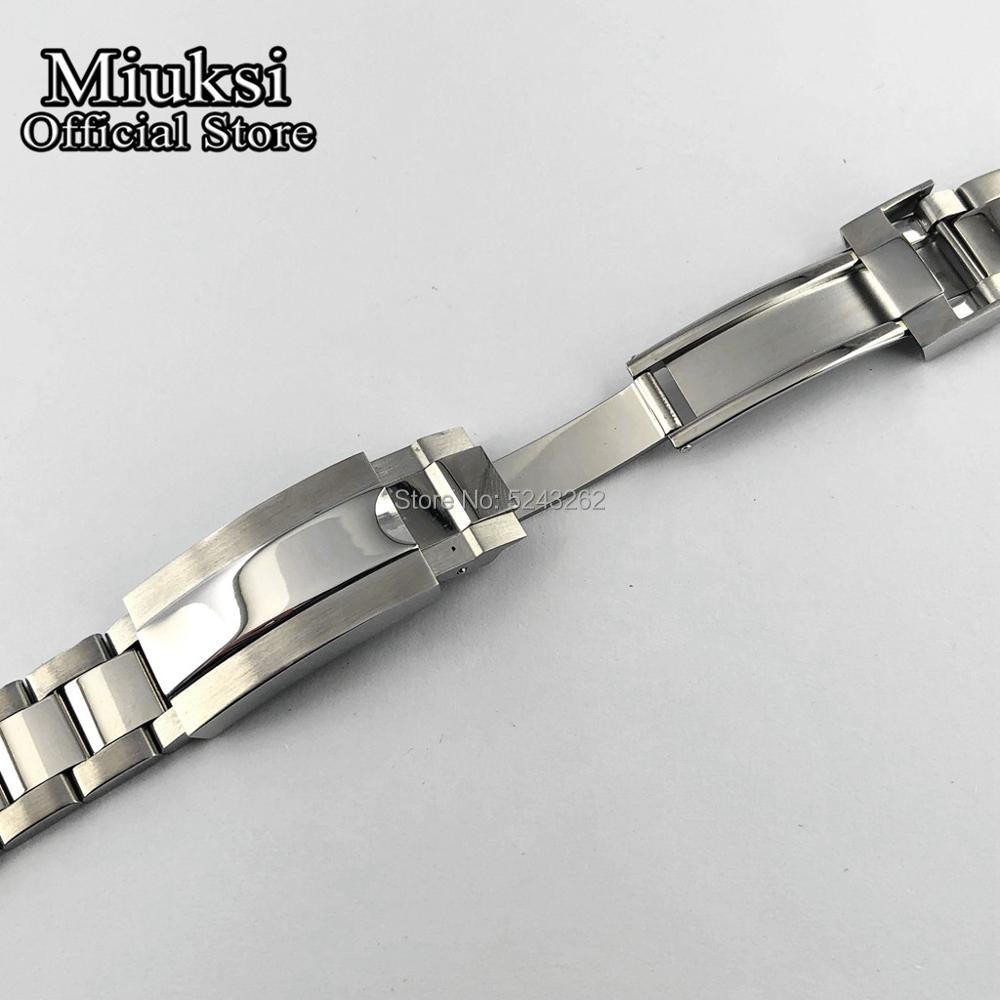 Miuksi 20mm 316L Solid Stainless Steel Watch Band Folding Buckle Mens Strap