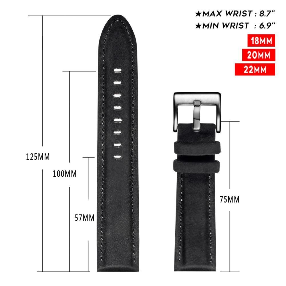 Hemsut Genuine Leather Watch Strap Bracelet Quick Release Black Calf Replacement Watch Strap for Women Men 18 20mm 22mm