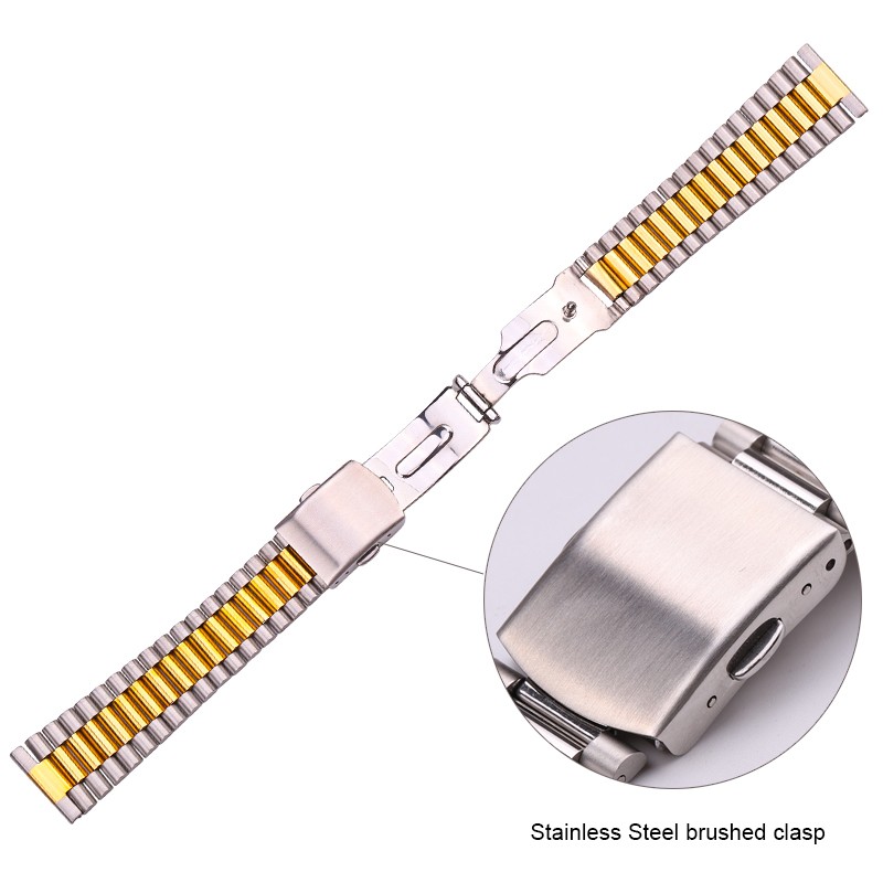 Women's stainless steel watch band, silver and gold watch band, 12mm, 14mm, 16mm, 18mm, 20mm, with buckle