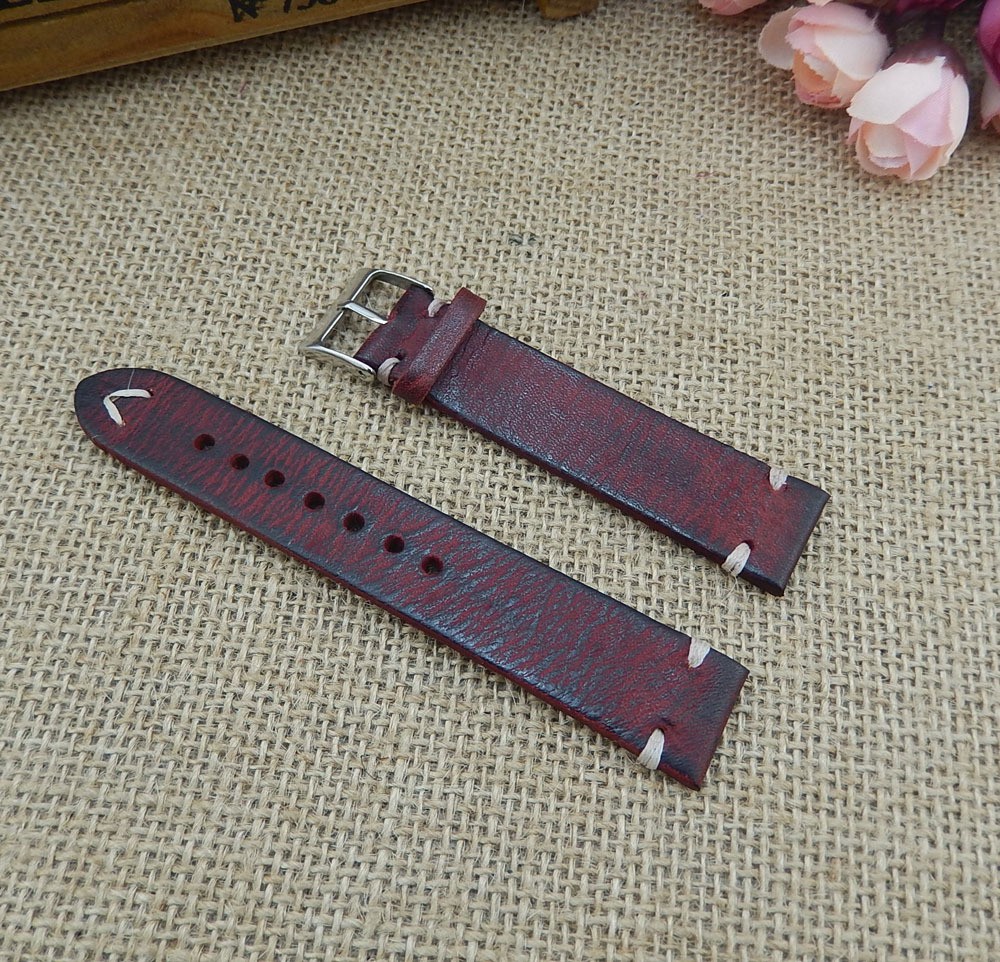 Handmade antique leather watch strap, 20mm 22mm 24mm watch strap, distressed look, stainless steel, polished buckle