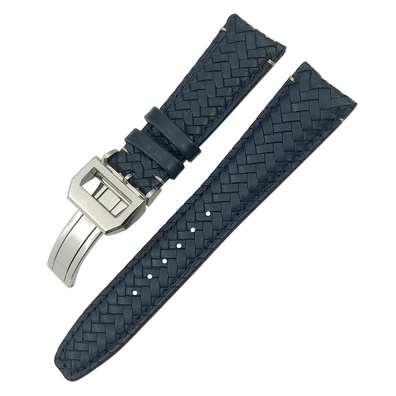 20mm 21mm 22mm Woven Genuine Leather Watch Band Cowhide Strap Fit For IWC Portugieser Pilot IW394005 IW3777 Blue Soft Watchband