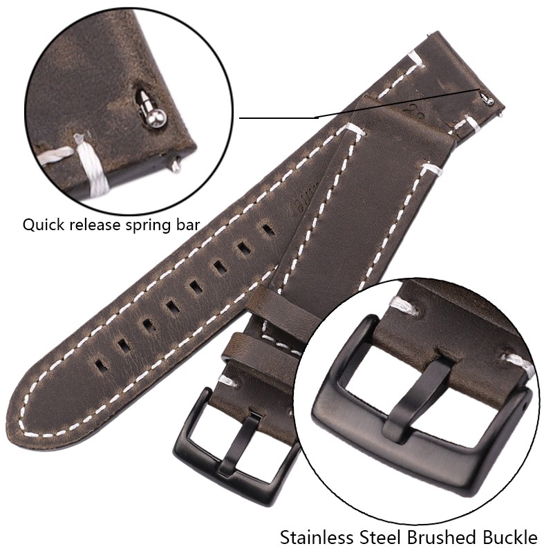 Genuine Leather Watchbands 18mm 20mm 22mm 24mm Black Dark Brown Women Men Cowhide Watch Band Strap Strap With Buckle