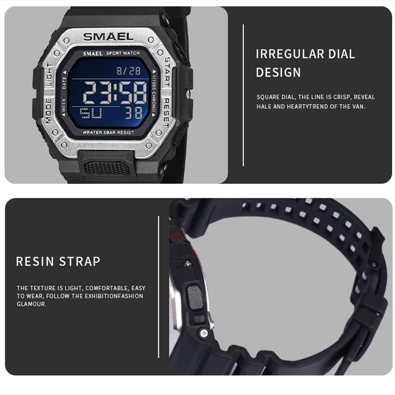 Sports Watches Man SMAEL Brand LED Watch Waterproof Military Digital Square Wristwatches Relogio Masculino Men Digital Watch