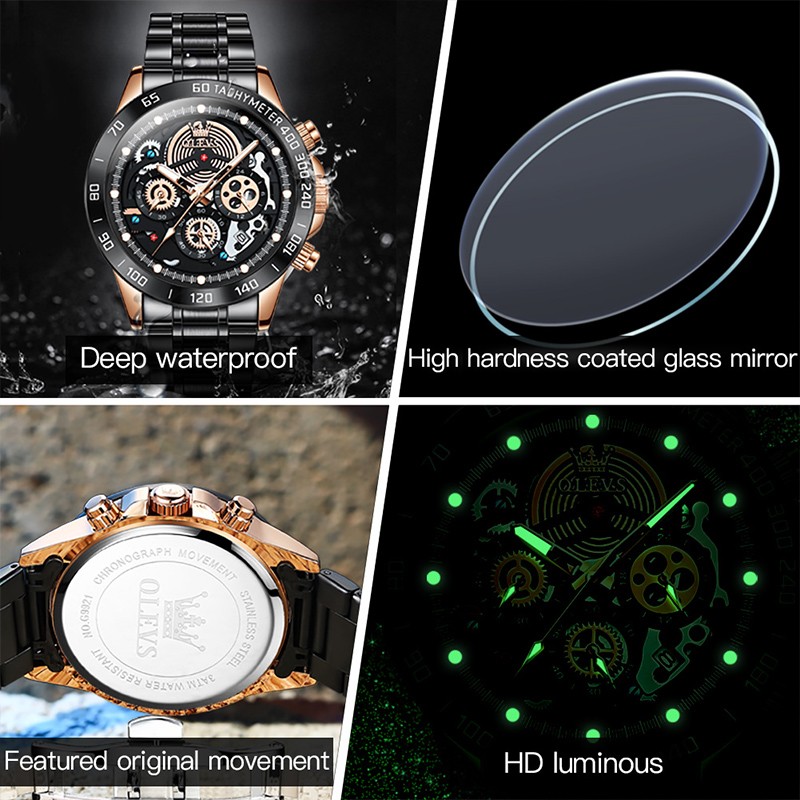 OLEVS 2022 New Fashion Top Brand Luxury Multifunctional Waterproof Casual Watches Stainless Steel Quartz Watch Reloj Hombre 9921