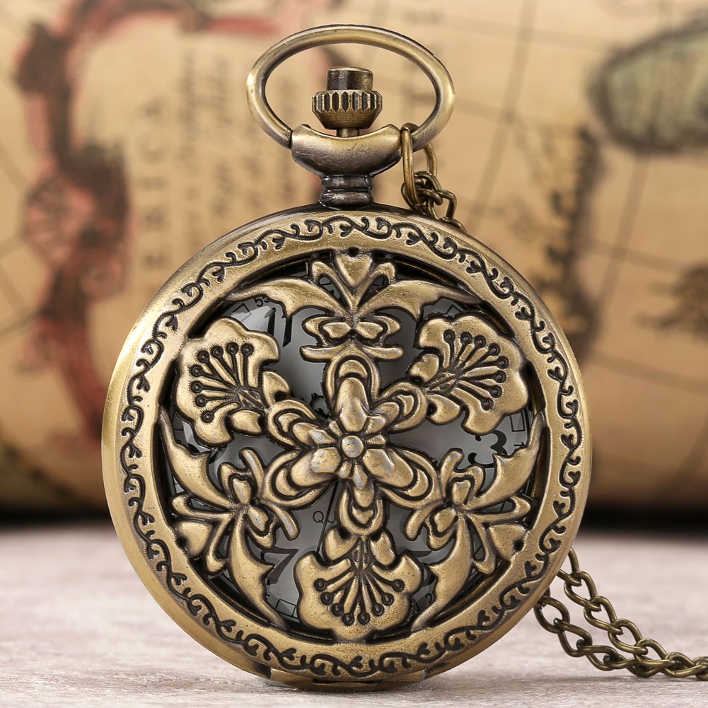 2022 New Arrivals Vintage Bronze Hollow Style Men's Quartz Pocket Watch Unique Commemorative Movement Man Watches Gift for Husband