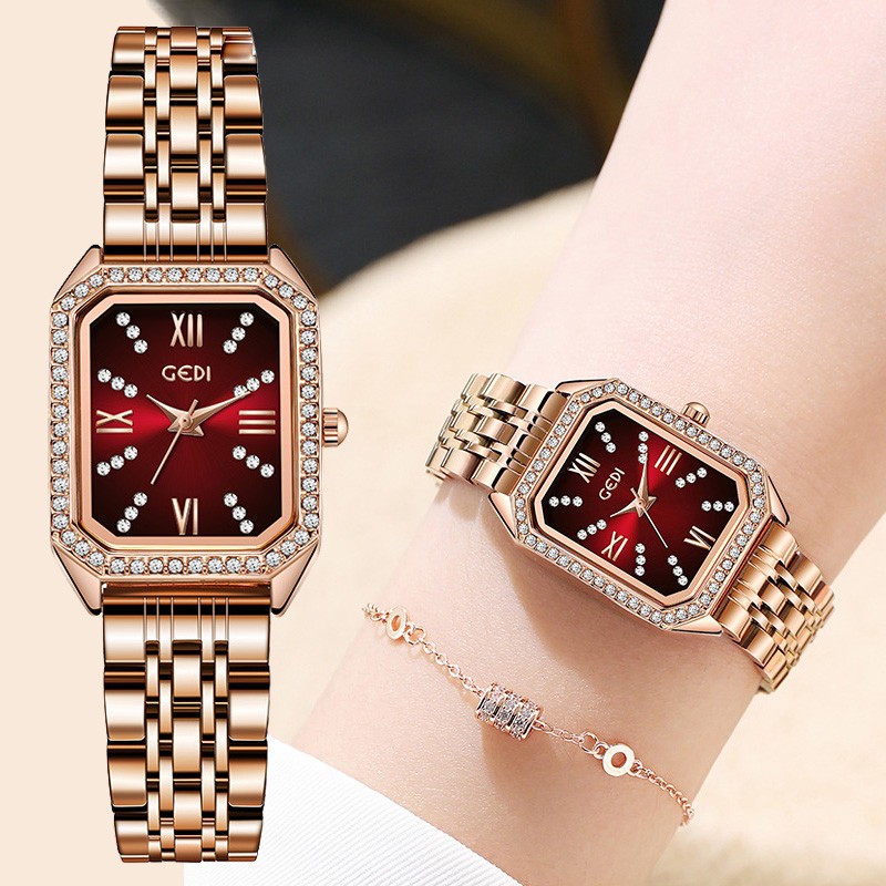 Fashion Rhinestone Watches for Women Quartz Movement Rosegold Stainless Steel Watch Holiday Lovely Gift 3ATM Waterproof Clock