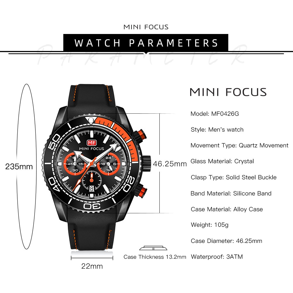 Fashion Men's Watches Multifunction Water Resistant Sport Wristwatches Luxury Quartz Luxury Brand Black Silicone Strap