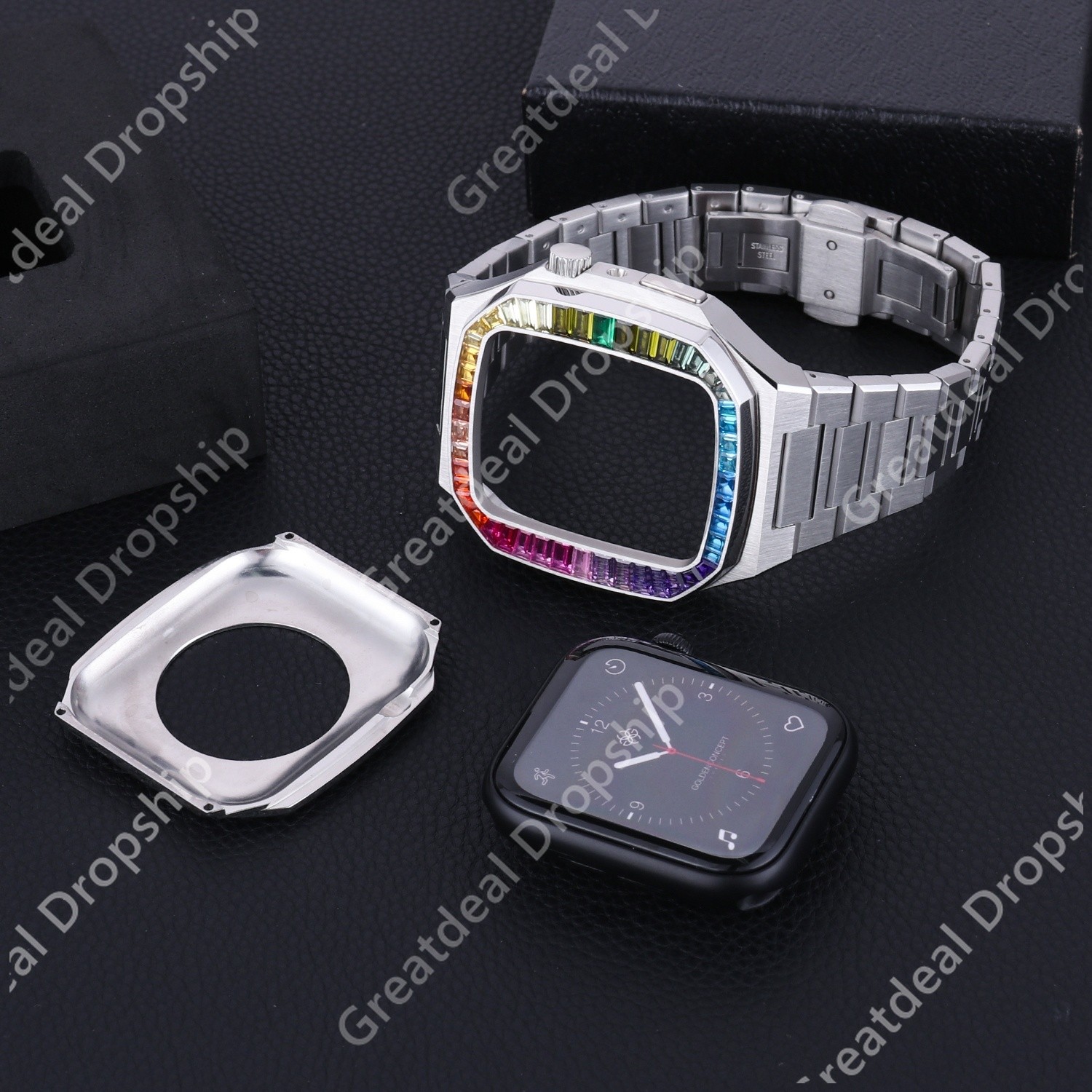 Diamond Luxury Watch Case For Apple Watch SE 44mm Stainless Steel Metal Mod Cover For IWatch SE 5 4 Series Mod Kit GEM