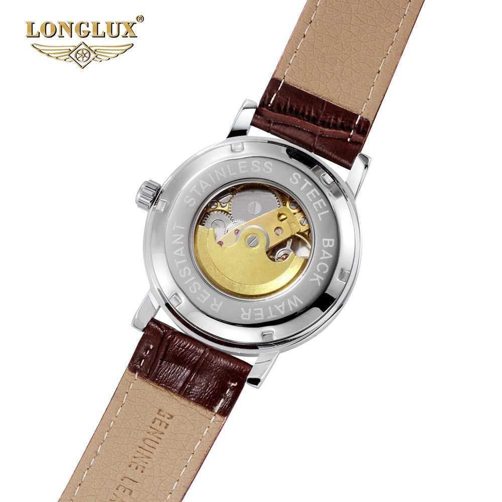 LONGLUX Brand Mechanical Automatic New Business Watches Men Leather Straps Waterproof Wristwatch Sports Watches Relogio Masculino