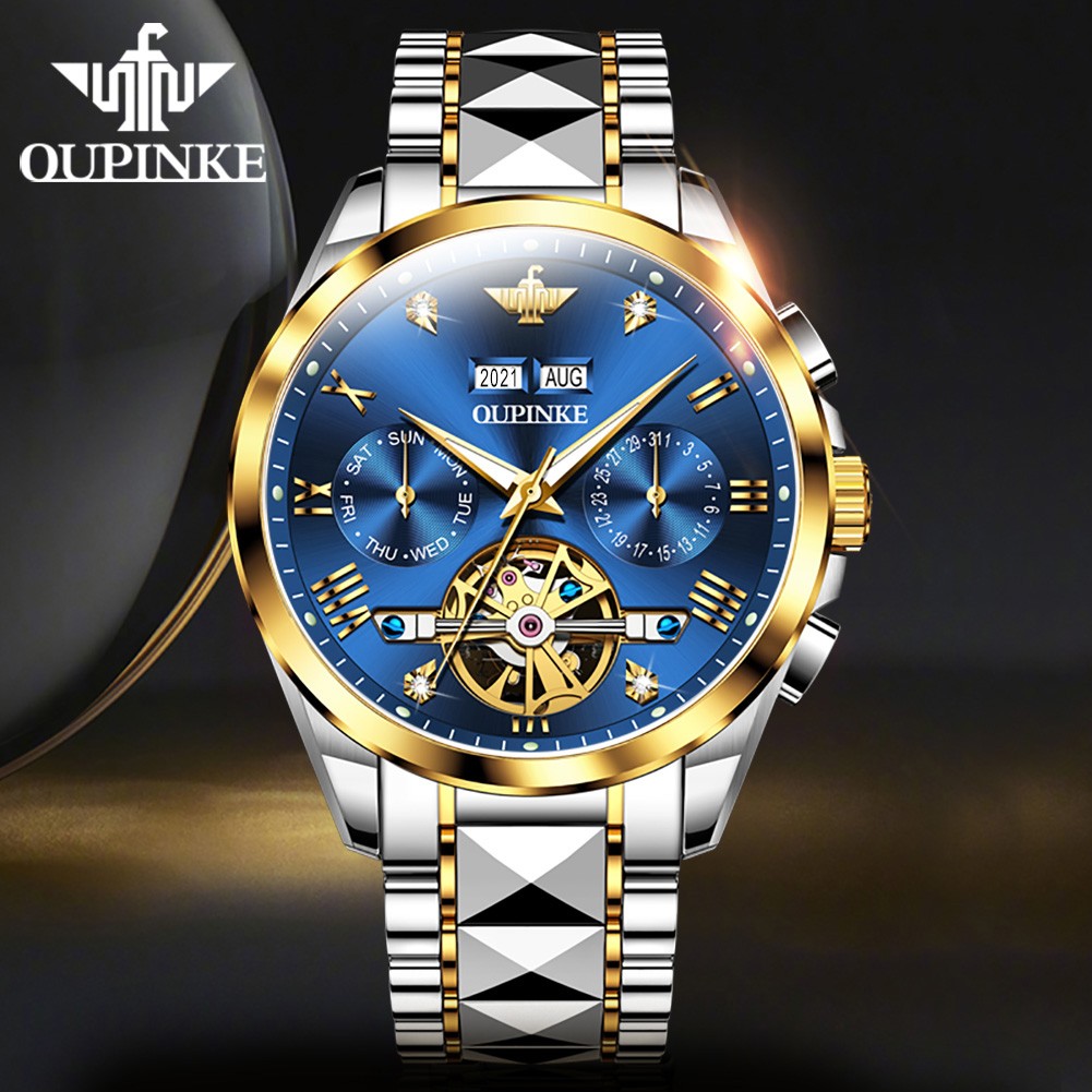 OUPINKE Watch for Men Luxury Brand Tourbillon Watches Sapphire Glass Tungsten Steel Waterproof Men Mechanical Wristwatches