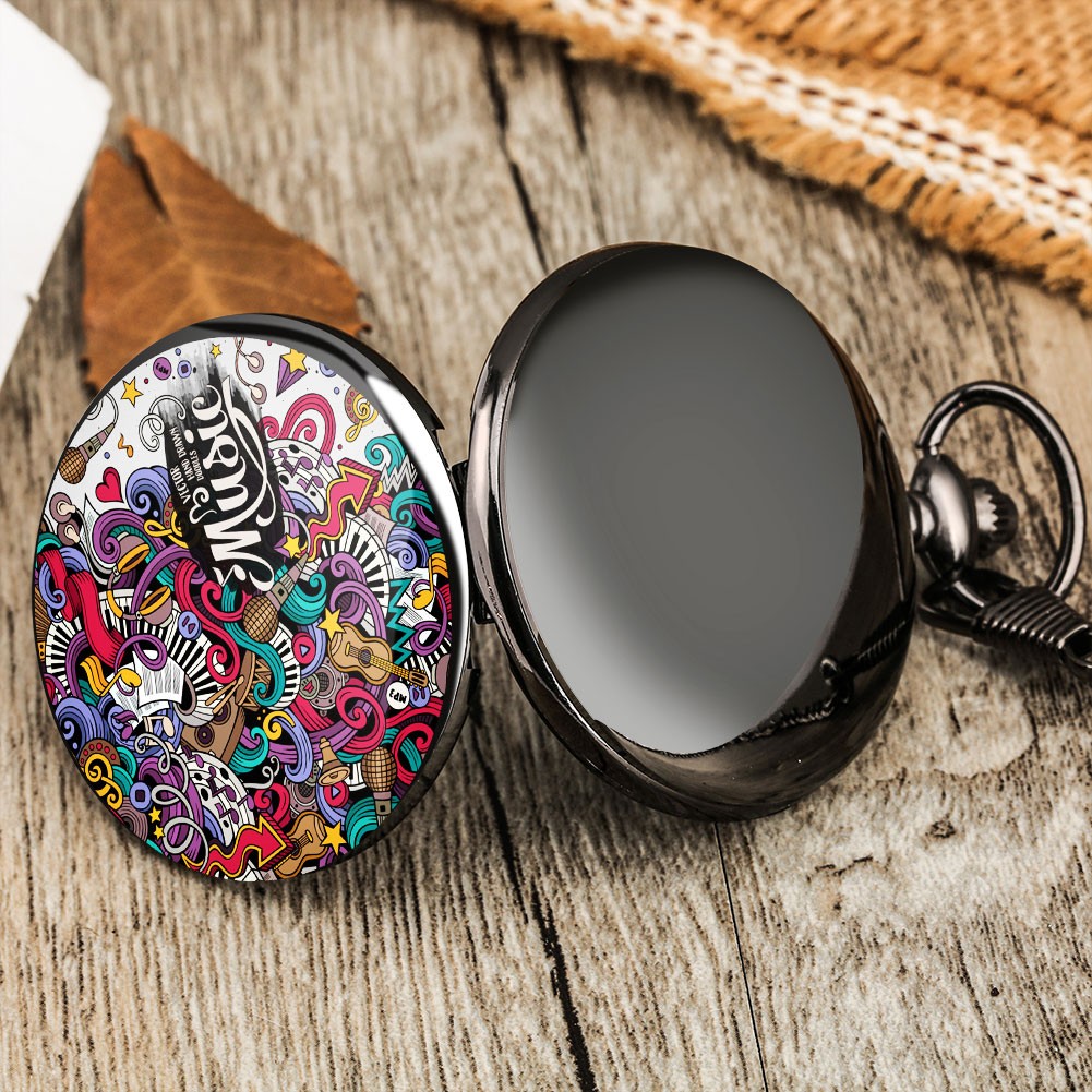 Men Women Hip Hop Style Quartz Pocket Watch With Black Chain Color Graffiti Personalized Watches Graduation Gift for Classmates