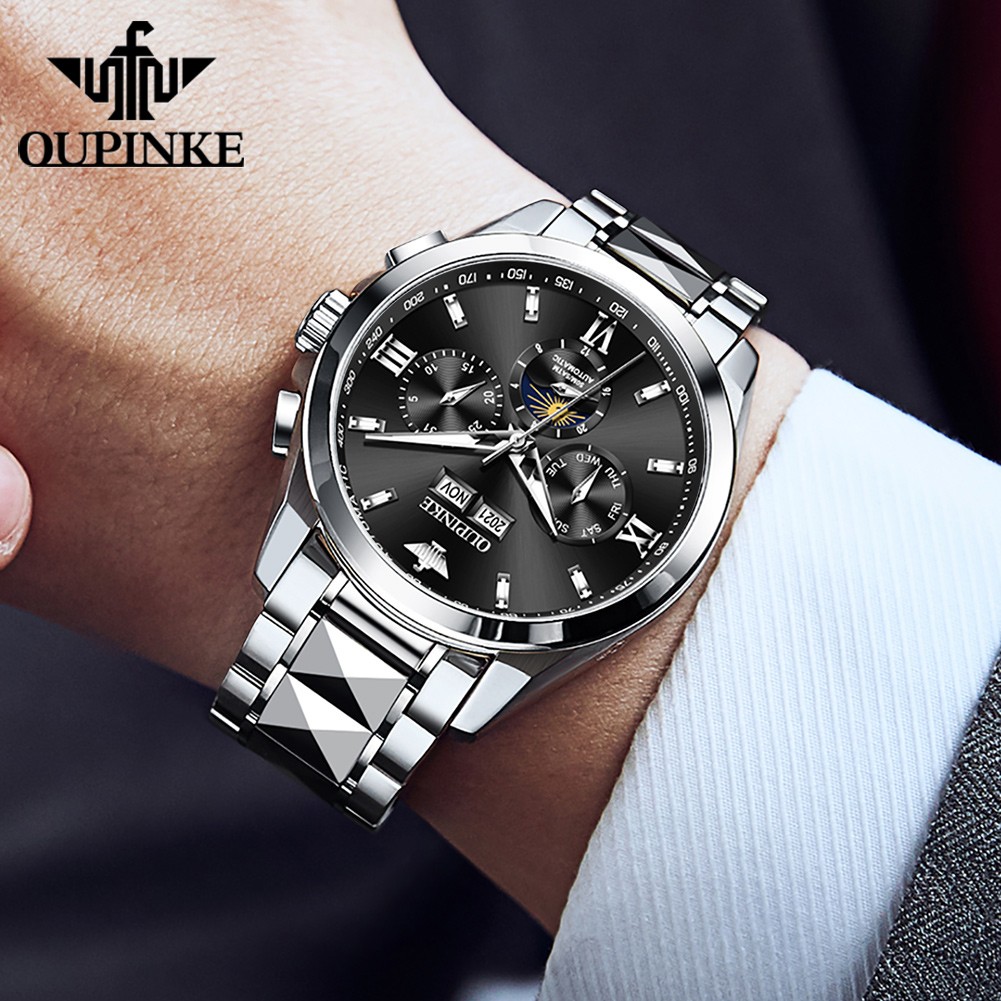 OUPINKE Men's Watch Perpetual Calendar Automatic Watch Luxury 50M Waterproof Sapphire Crystal Men Mechanical Wristwatches 3201