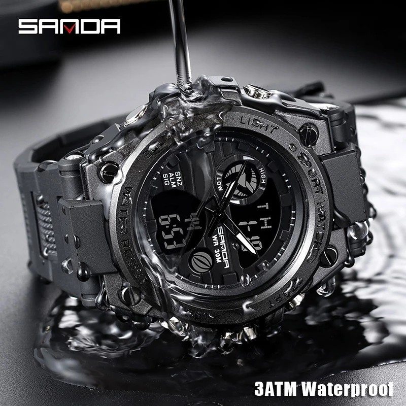 SANDA 2022 Sports Military Men's Watches Waterproof Dual Display Quartz Watch Men Wristwatch For Male Clock Relogios Masculino