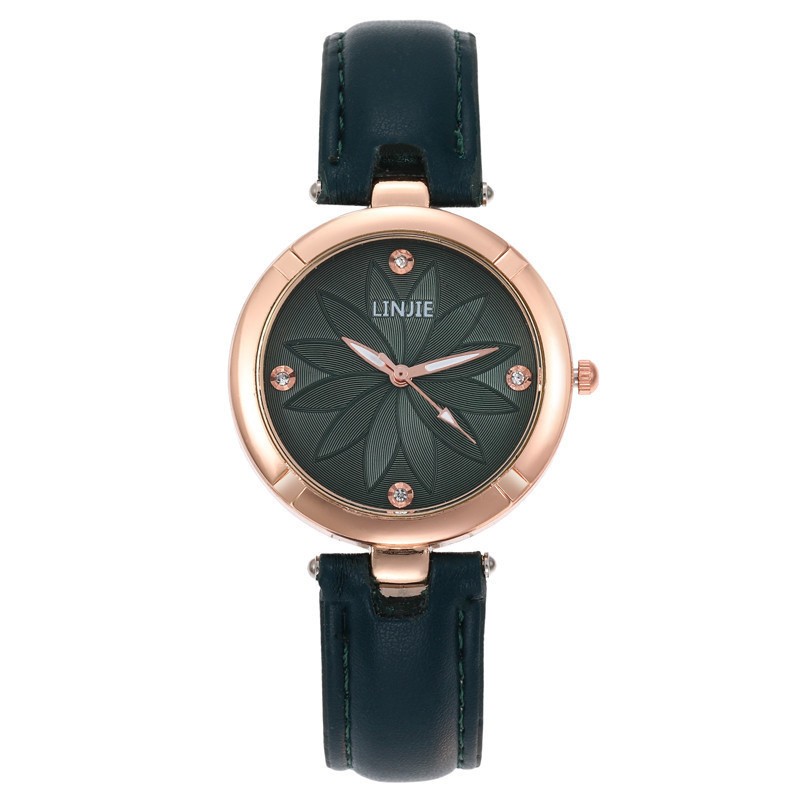 Leisure simple diamond flower inlaid women's quartz watch fashion leather strap women's watch