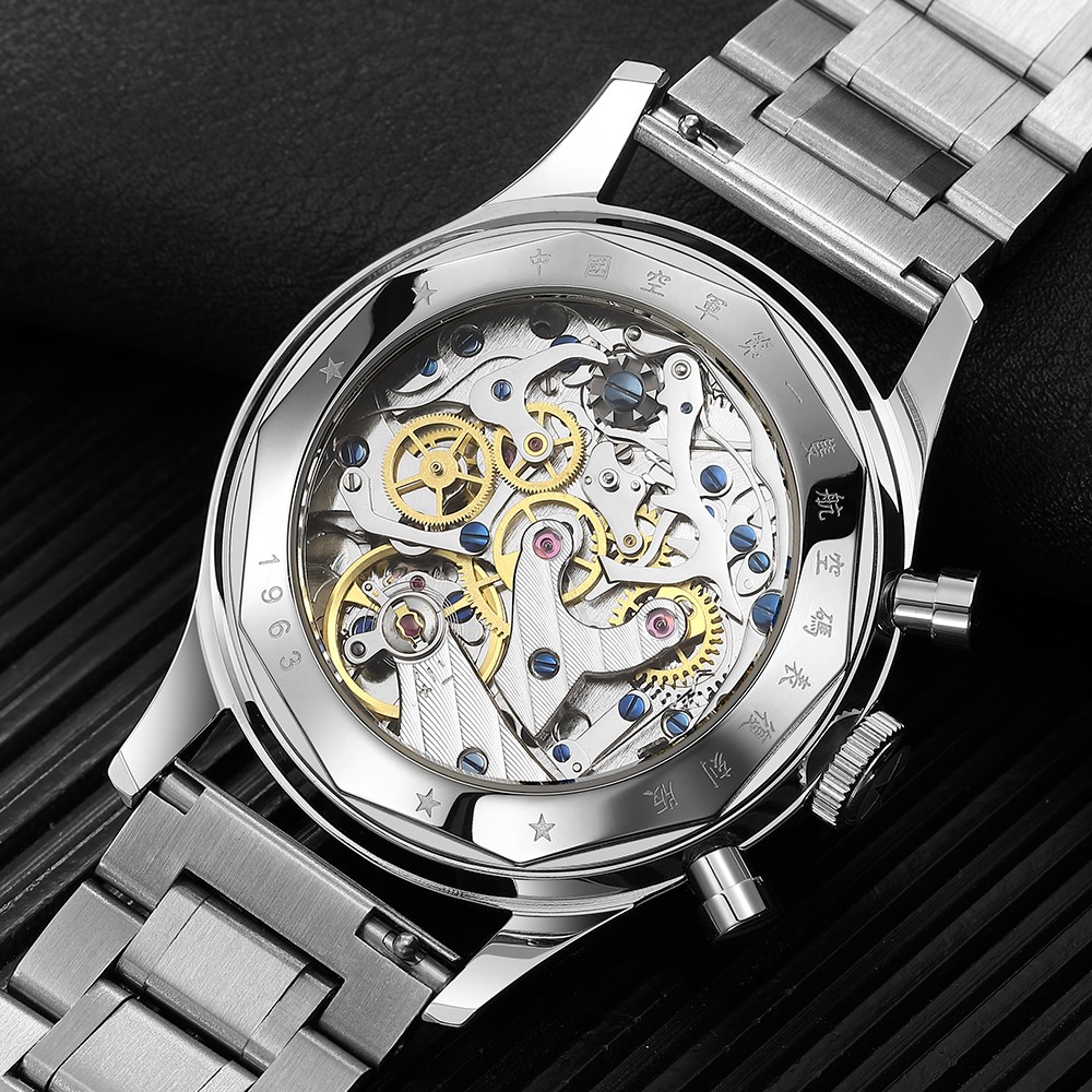 SEAKOSS 1963 Seagull Chronograph Movement Men's 40mm Panda Eye Sapphire Metal Steel Band Manual Mechanical Winding Watches Fashion