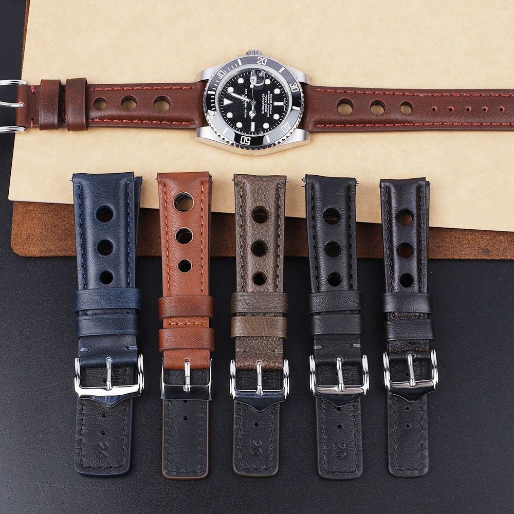 Leather Watchband Lychee Style Watch Strap 18mm 20mm 22mm 24mm Metal Buckle Lock Replacement Women Men Watch Band