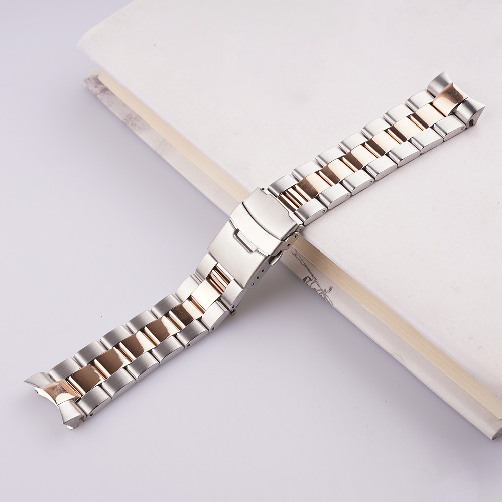 Rolamy 22mm 316L Steel Solid Curved End Oyster Watch Band Bracelet For Seiko SKX007/009