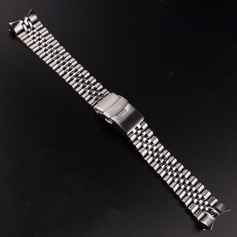 Rolamy 22mm 316L Stainless Steel Silver Jubilee Watch Band Strap Silver Bracelets Solid Curved End for Seiko 5 SRPD53K1 SKX007